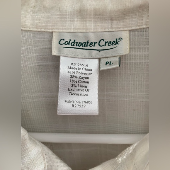 Coldwater Creek Womens Blouse PL Cream Long Sleeve Embroidered Floral Boho - Picture 4 of 8